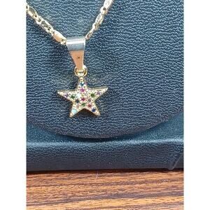 Golden Necklace Star Charm Colorful Gems Sparkling Beautiful Devine Exquisite